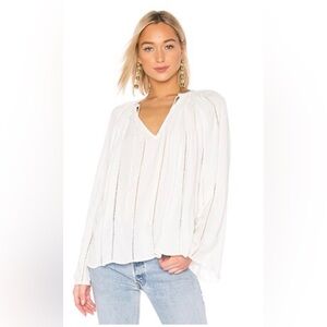 FRAME Oversized Lattice Peasant Top in Off White
